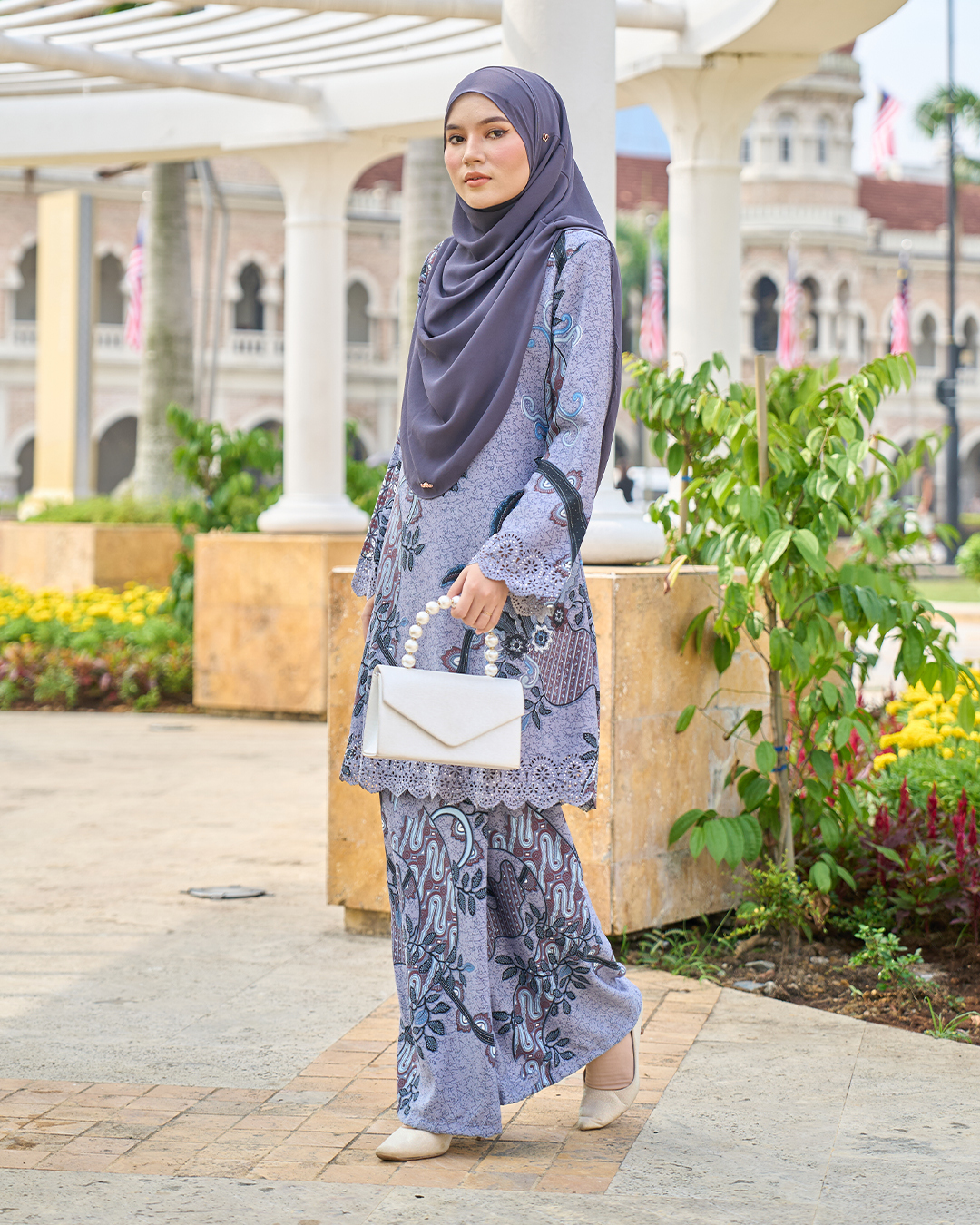 Baju Kurung Riau Batik Lasercut Haiza – Alpine Grey