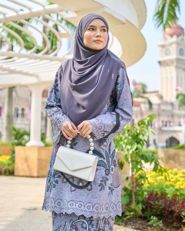 Baju Kurung Riau Batik Lasercut Haiza – Alpine Grey