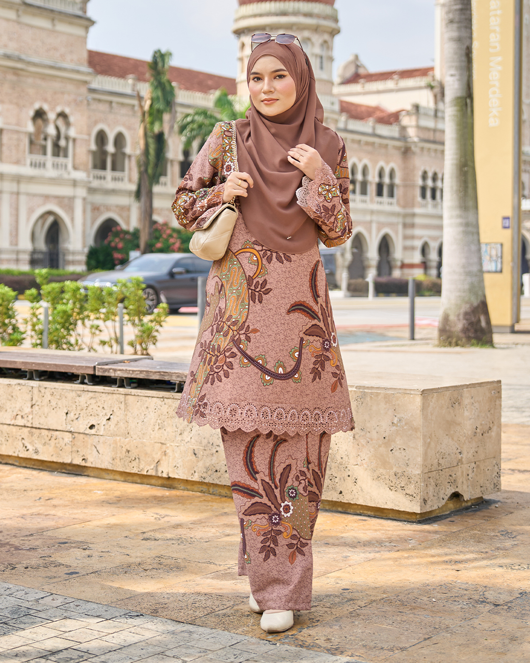Baju Kurung Riau Batik Lasercut Haiza – Brown Beige