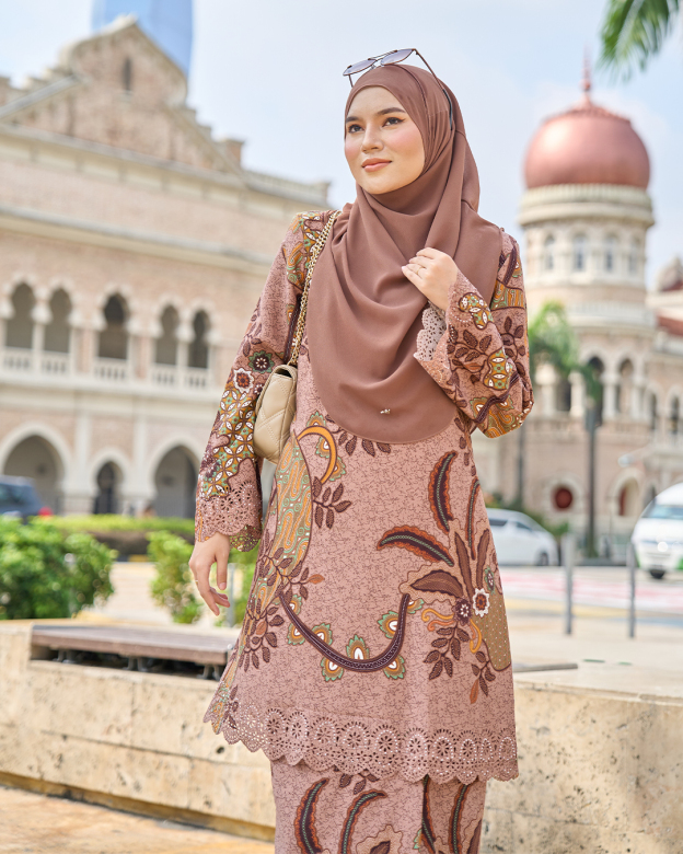 Baju Kurung Riau Batik Lasercut Haiza – Brown Beige