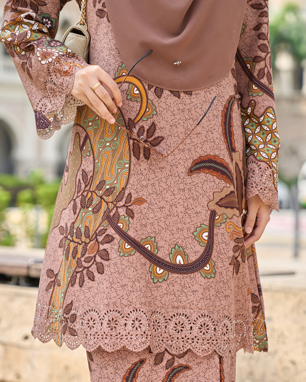 Baju Kurung Riau Batik Lasercut Haiza – Brown Beige