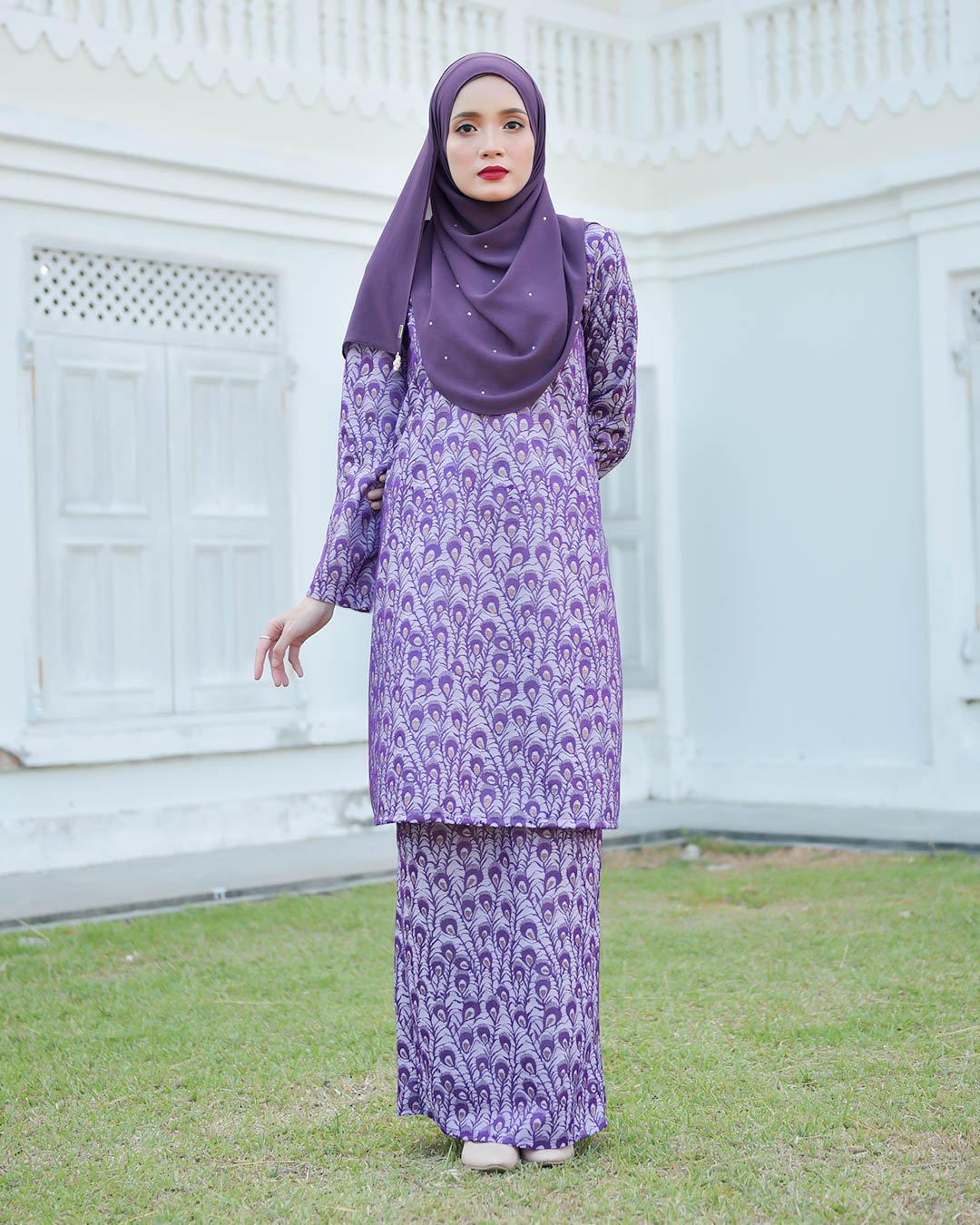 Baju Kurung Riau Lace Greece - Lavender Purple