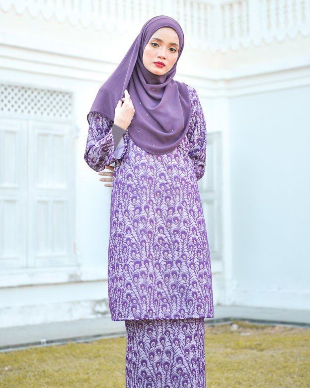 Baju Kurung Riau Lace Greece - Lavender Purple