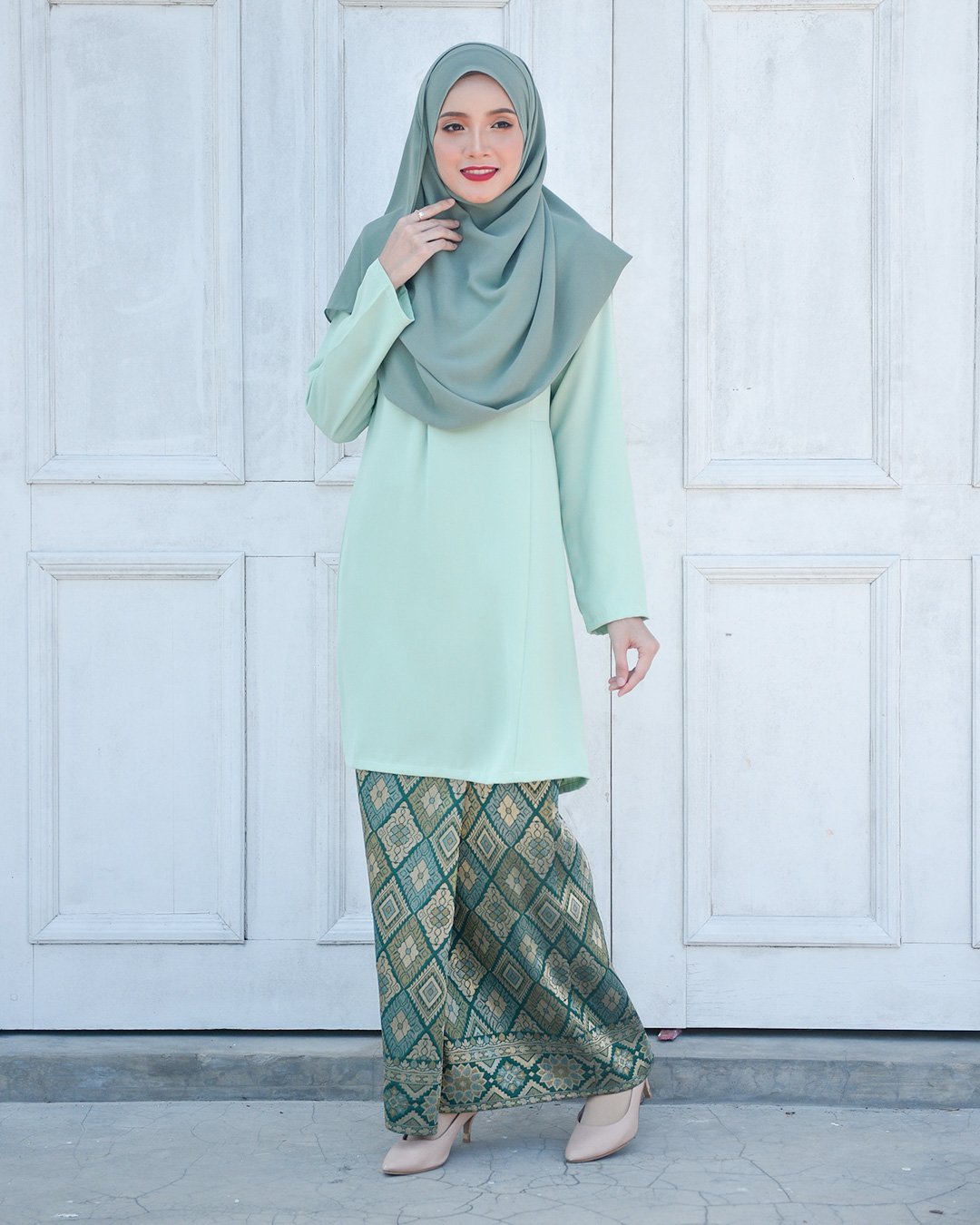 Baju Kurung Riau Pahang Songket Azneem - Herbs Green