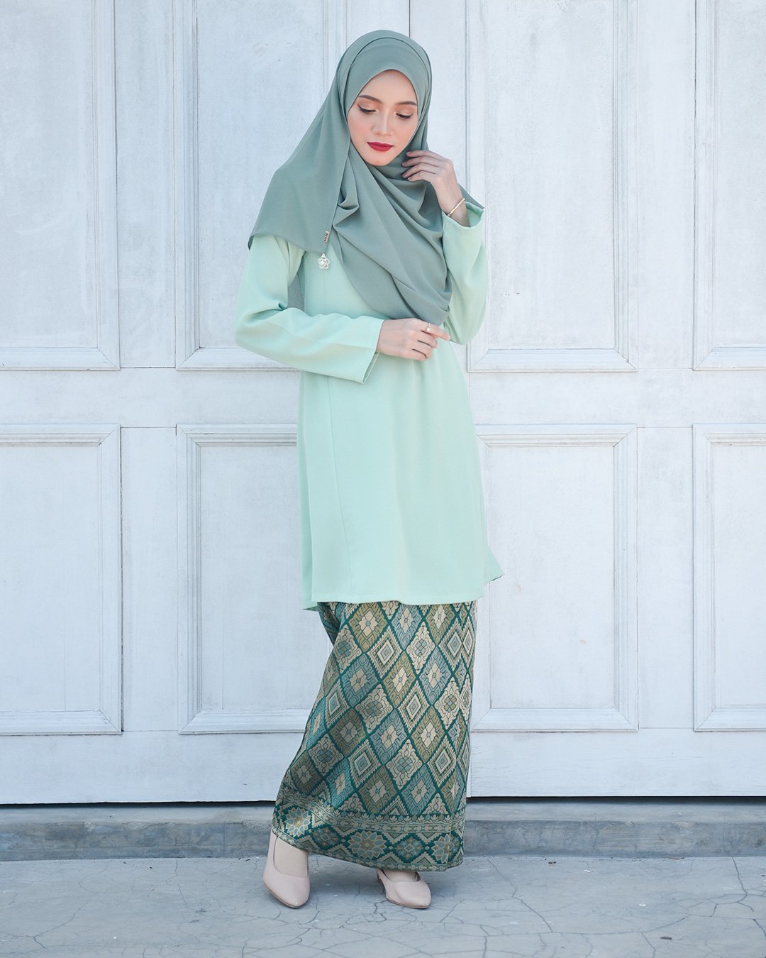 Baju Kurung Riau Pahang Songket Azneem - Herbs Green