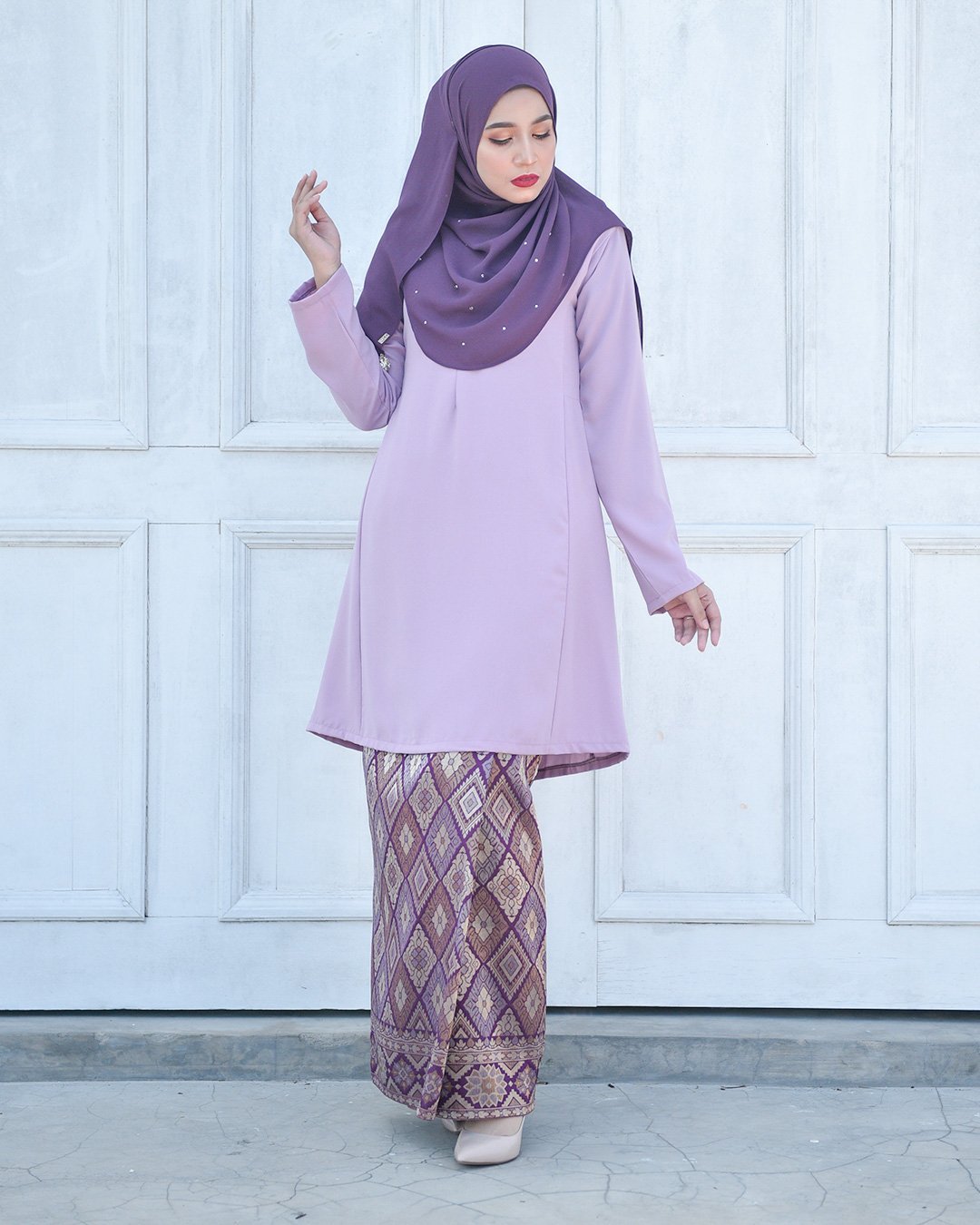 Baju Kurung Riau Pahang Songket Azneem - Lilac Purple