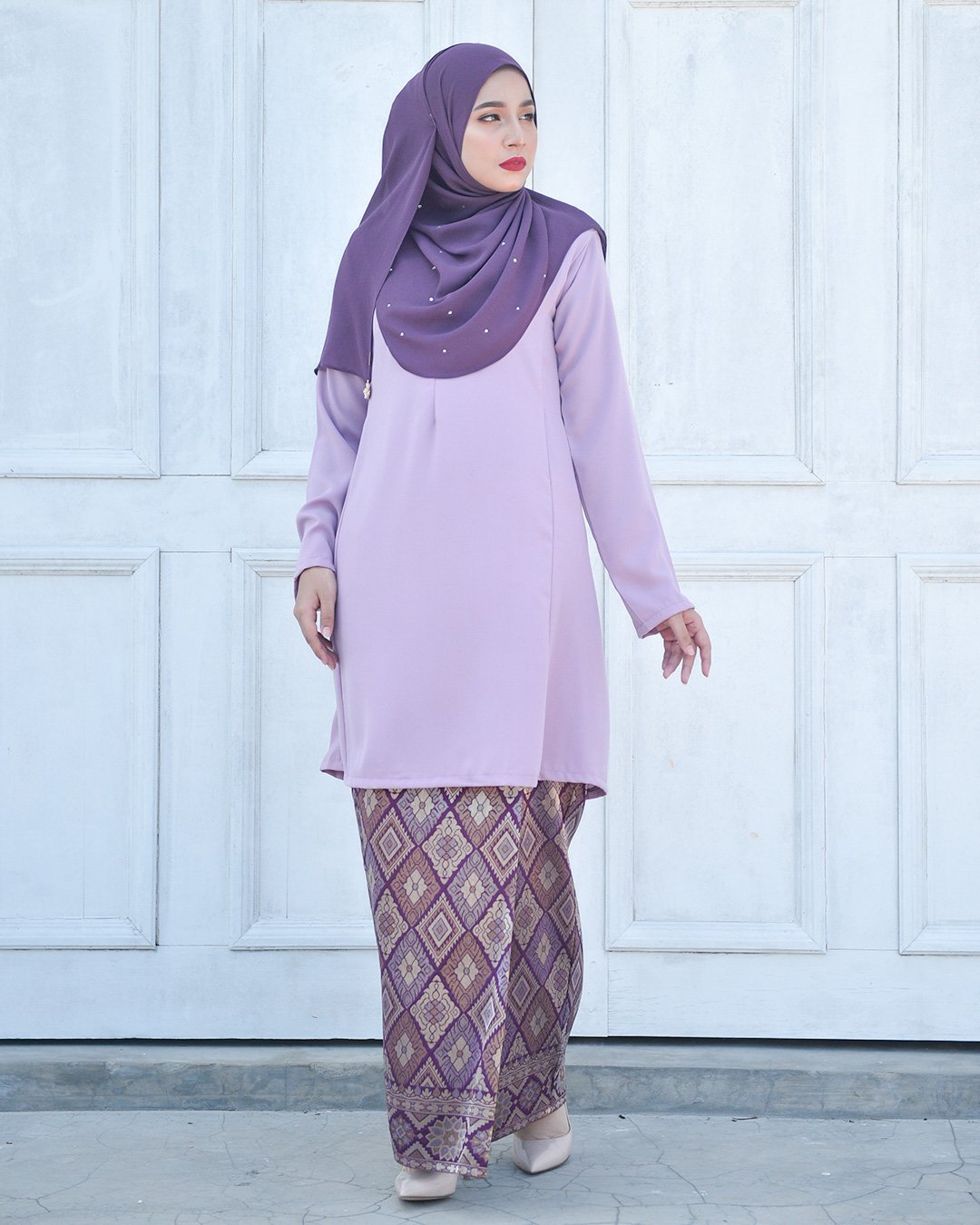 Baju Kurung Riau Pahang Songket Azneem - Lilac Purple