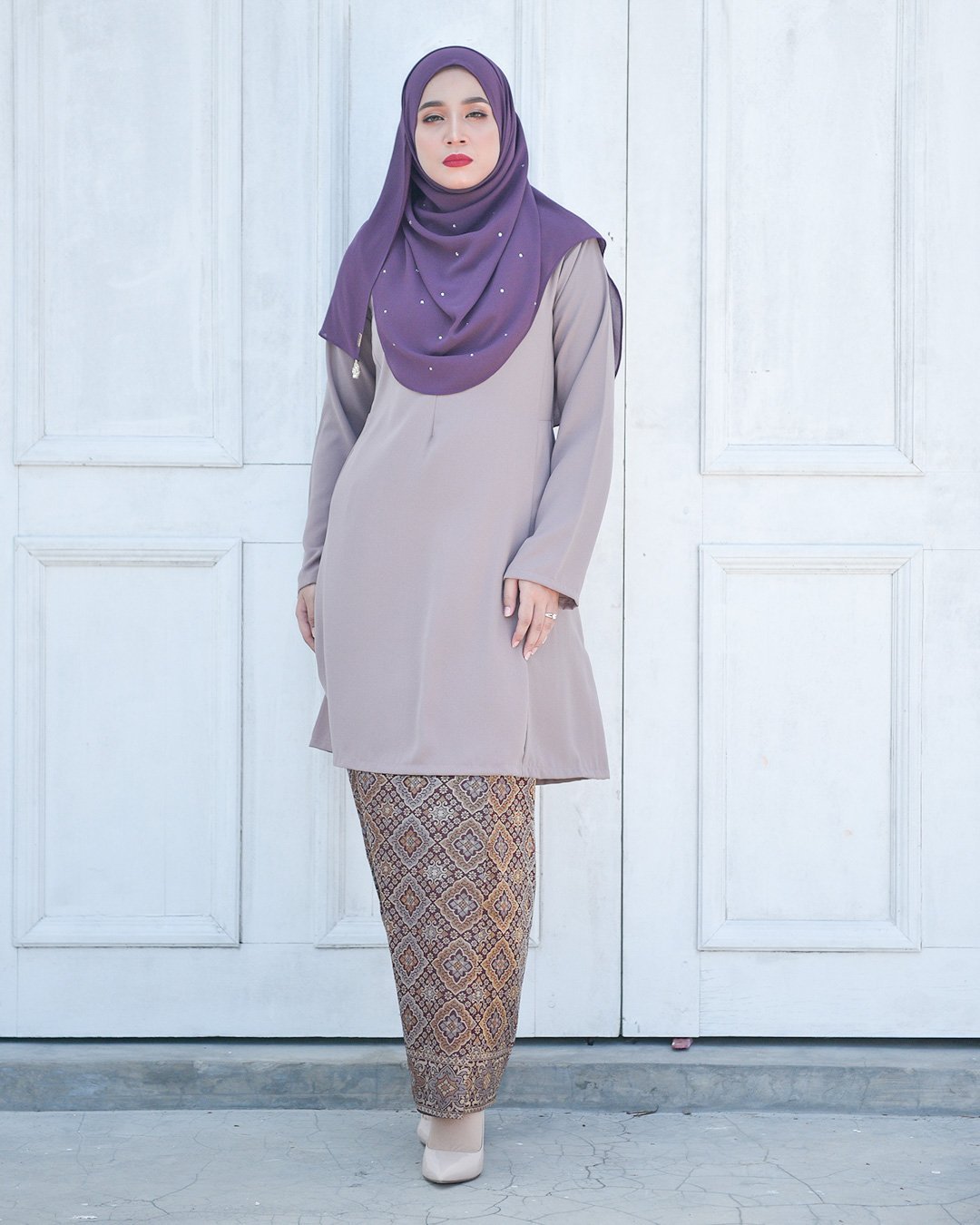 Baju Kurung Riau Pahang Songket Azneem - Mauve Purple