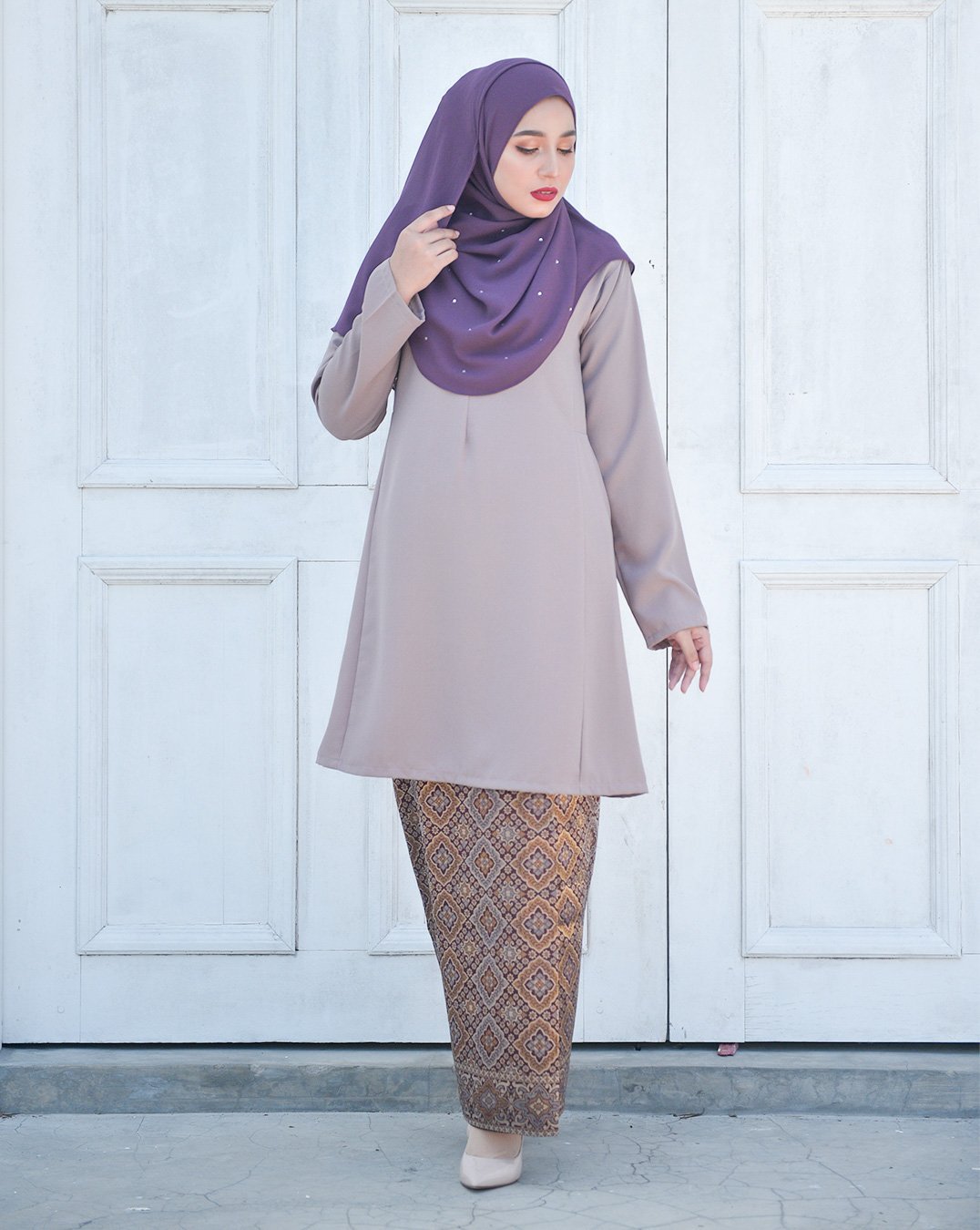 Baju Kurung Riau Pahang Songket Azneem - Mauve Purple