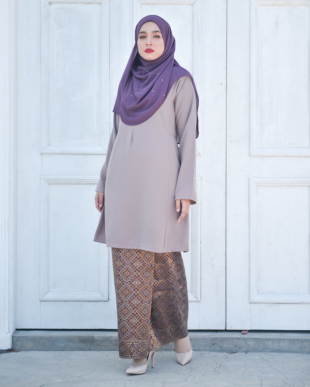 Baju Kurung Riau Pahang Songket Azneem - Mauve Purple