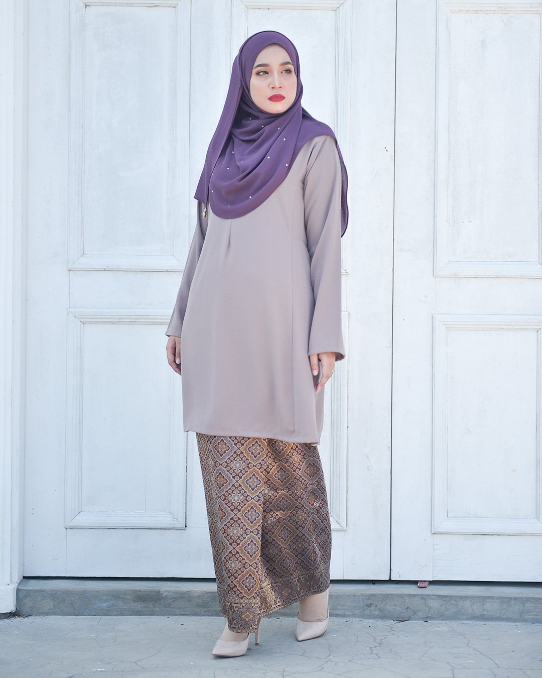 Baju Kurung Riau Pahang Songket Azneem - Mauve Purple