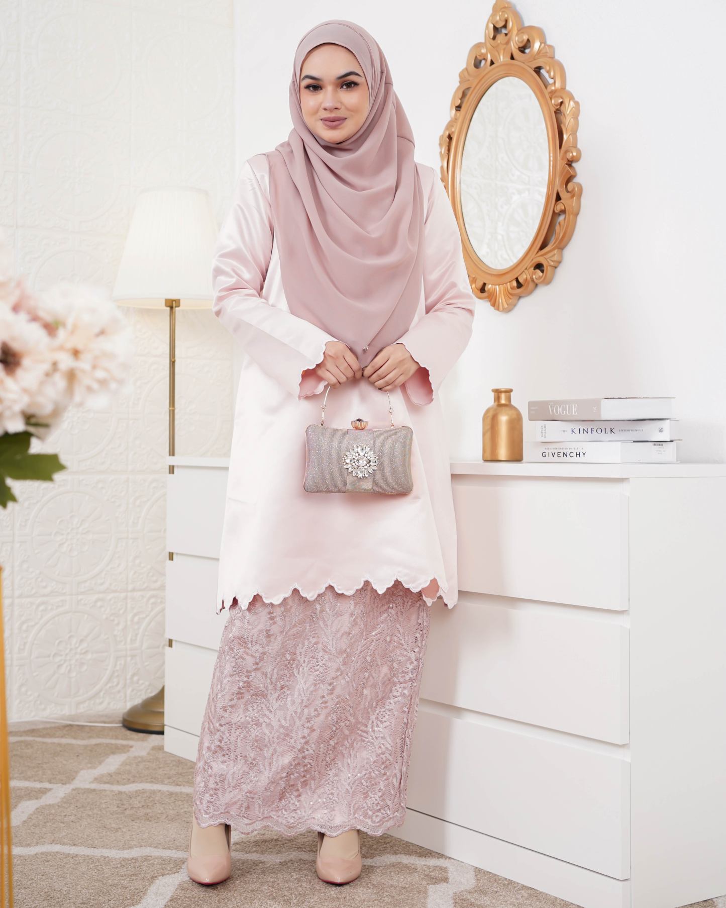 Baju Kurung Riau Sulam Nufaysya - Crystal Pink