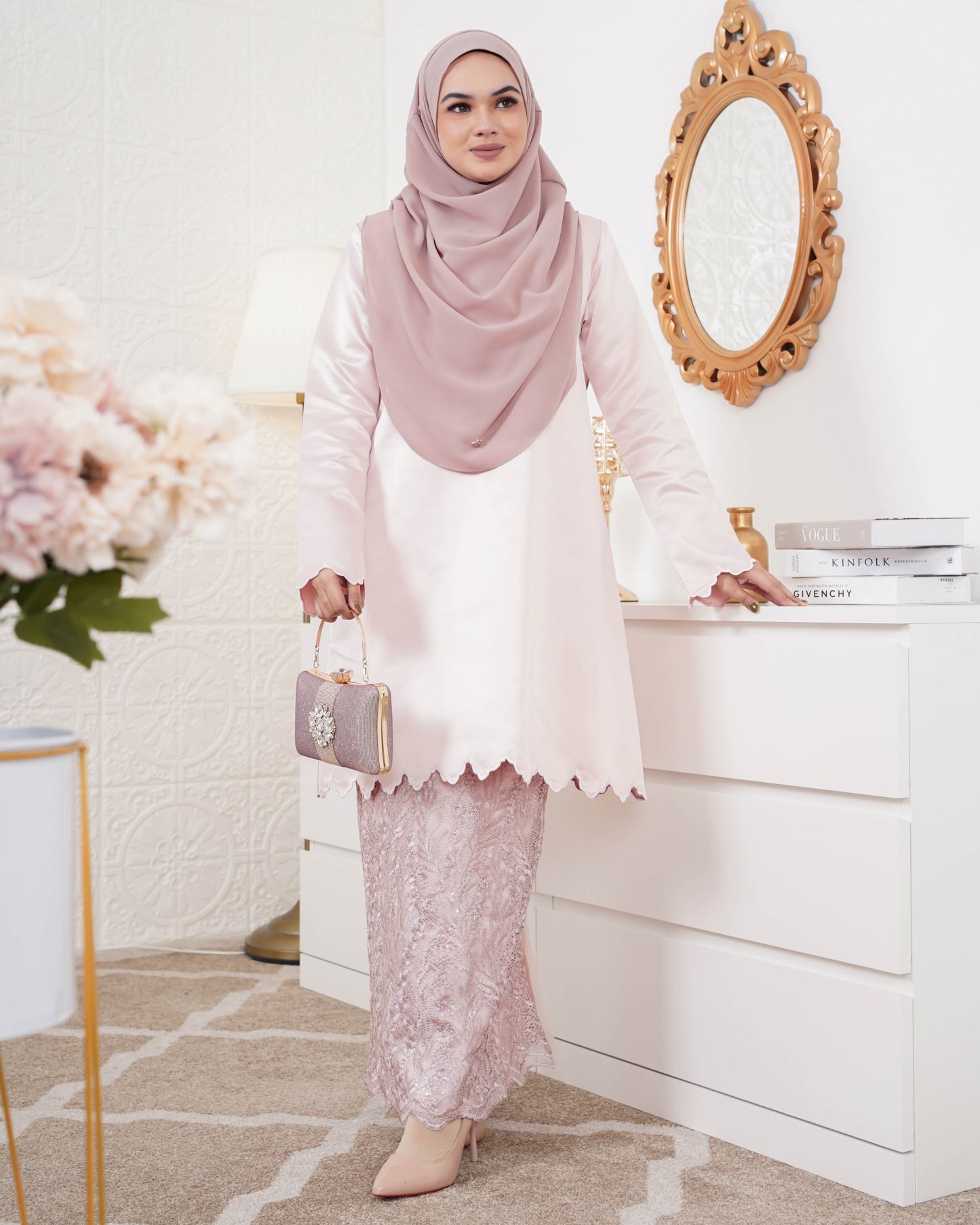 Baju Kurung Riau Sulam Nufaysya - Crystal Pink