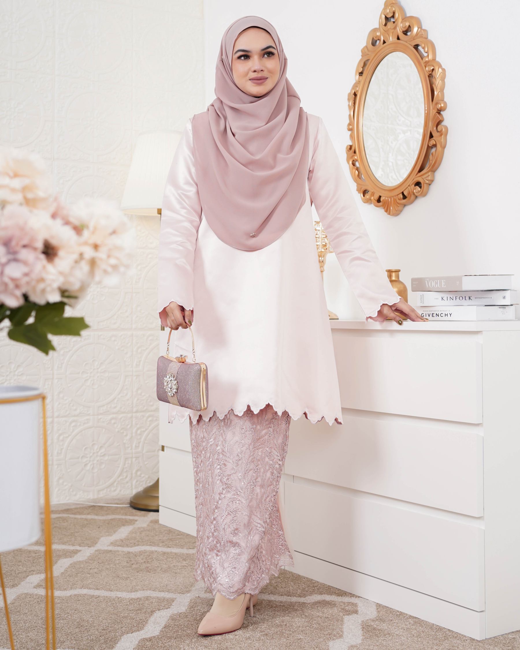 Baju Kurung Riau Sulam Nufaysya - Crystal Pink