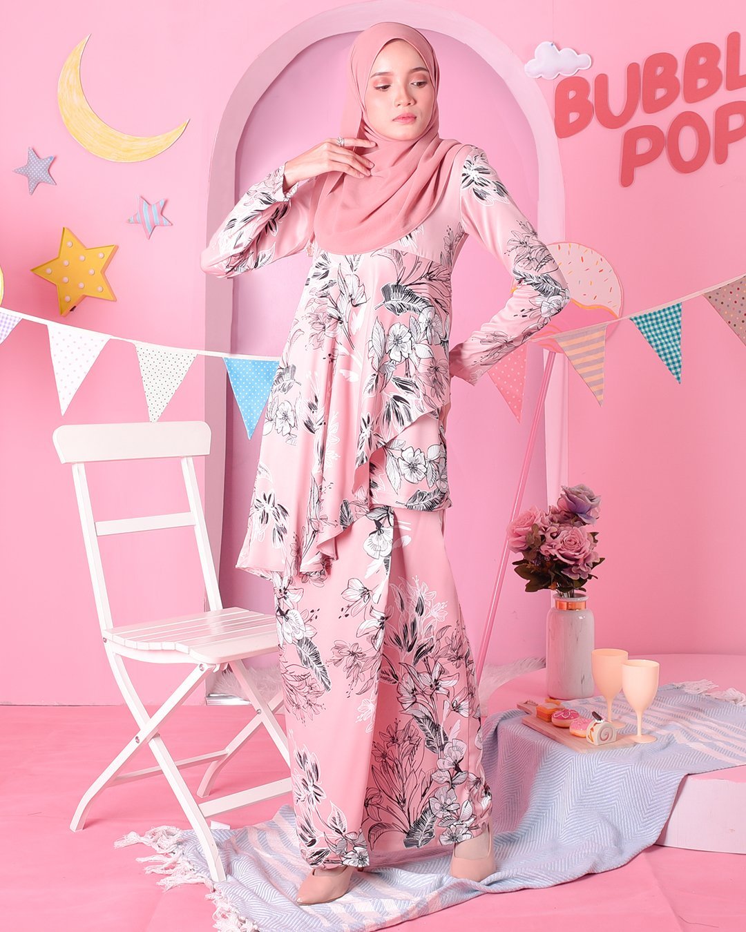 Baju Kurung Ruffle Aily - Fantasy Peach