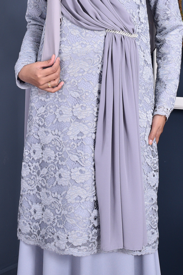 Baju Kurung Lace Sabrina - Mist Grey