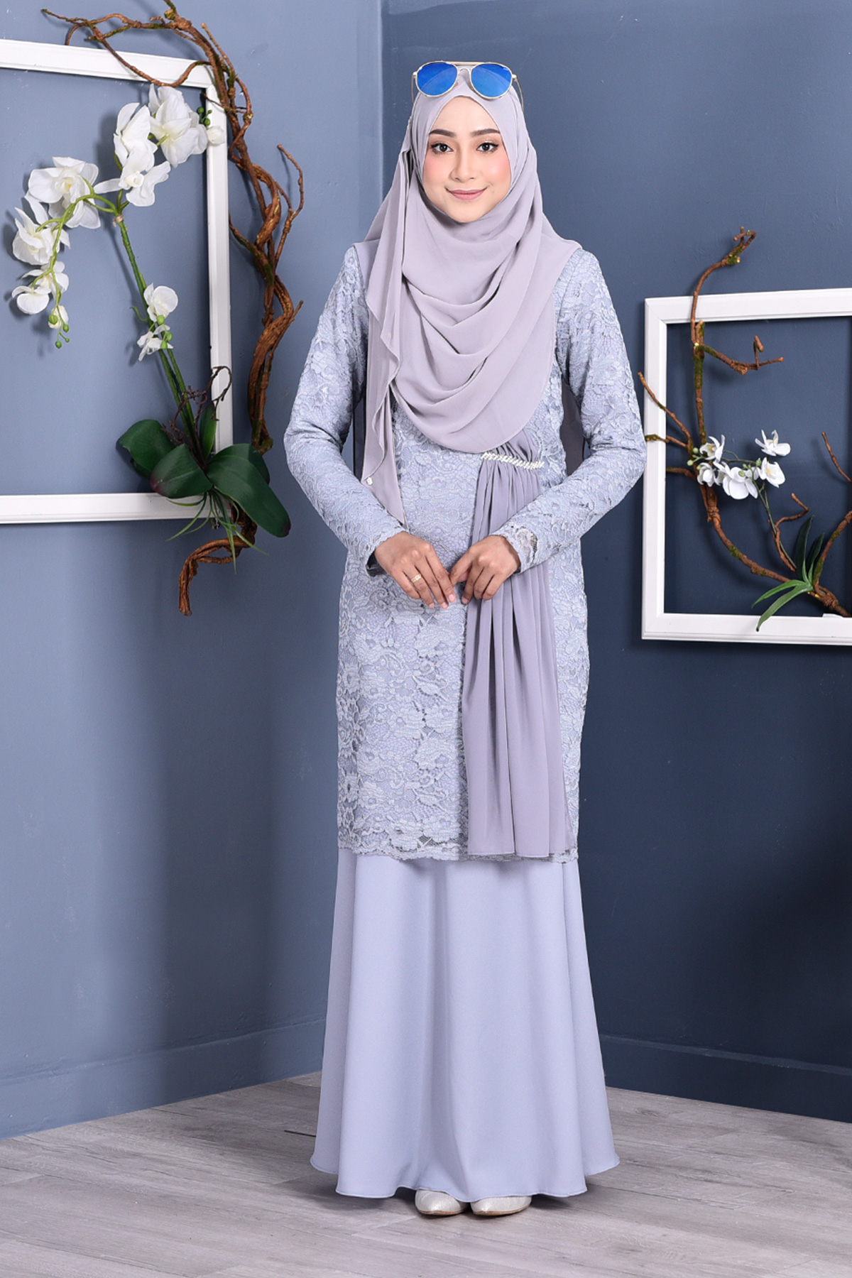 Baju Kurung Lace Sabrina - Mist Grey