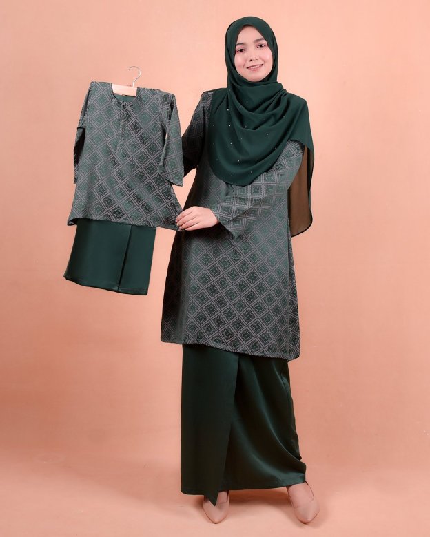 Baju Kurung Riau Songket Azmyn Kids - Emerald Green