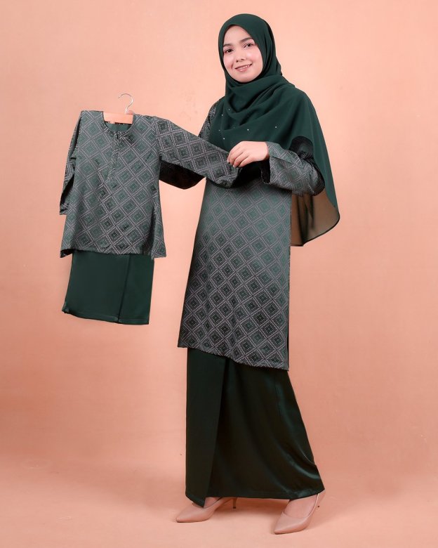 Baju Kurung Riau Songket Azmyn Kids - Emerald Green