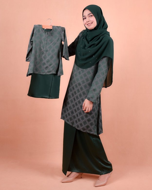 Baju Kurung Riau Songket Azmyn Kids - Emerald Green