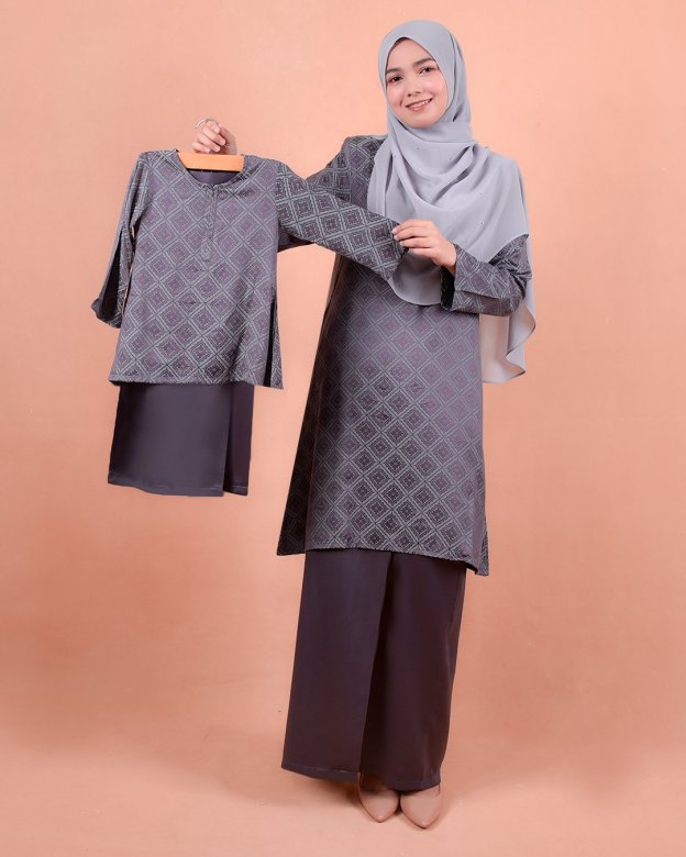 Baju Kurung Riau Songket Azmyn Kids - Plum Grey