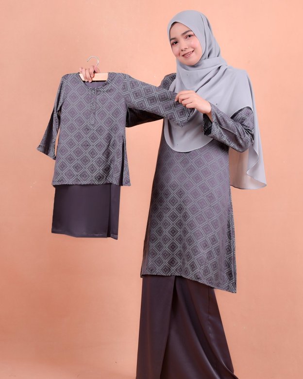 Baju Kurung Riau Songket Azmyn Kids - Plum Grey