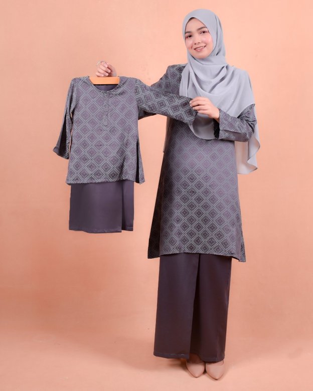 Baju Kurung Riau Songket Azmyn Kids - Plum Grey