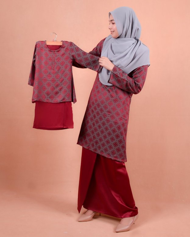Baju Kurung Riau Songket Azmyn Kids - Strawberry Red