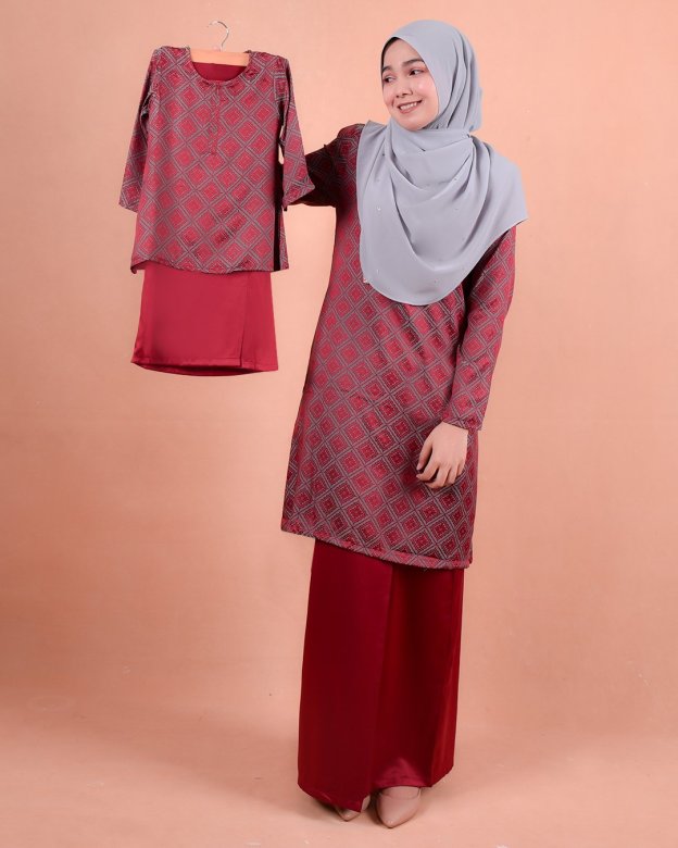 Baju Kurung Riau Songket Azmyn Kids - Strawberry Red