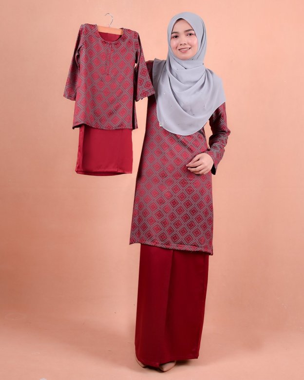 Baju Kurung Riau Songket Azmyn Kids - Strawberry Red