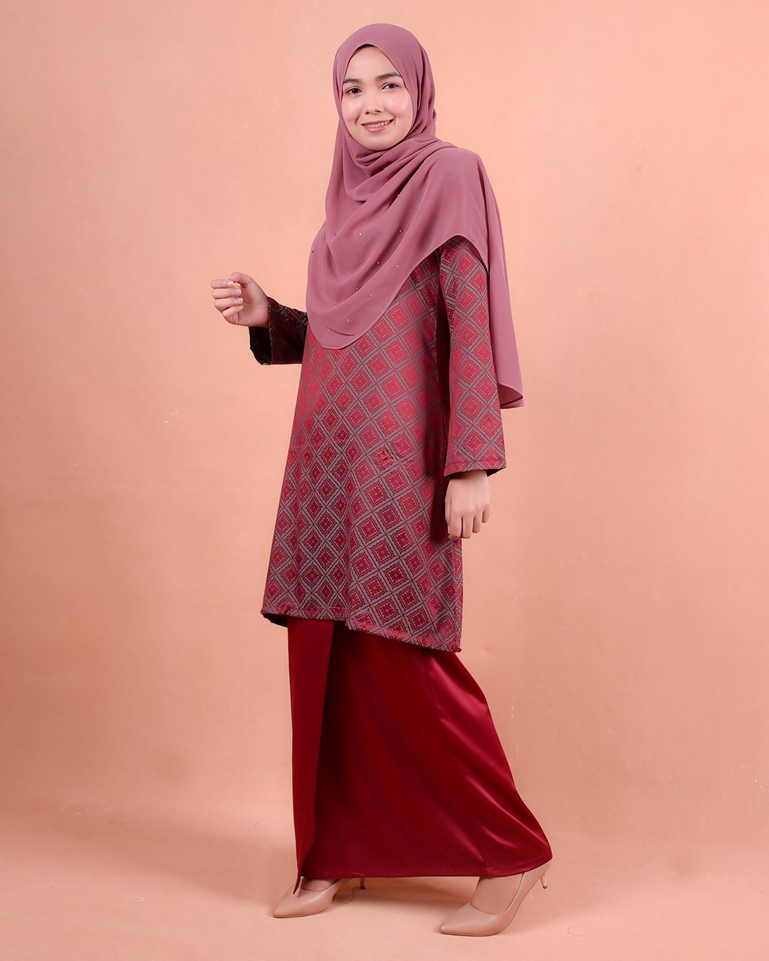 Baju Kurung Riau Songket Azmyn - Strawberry Red