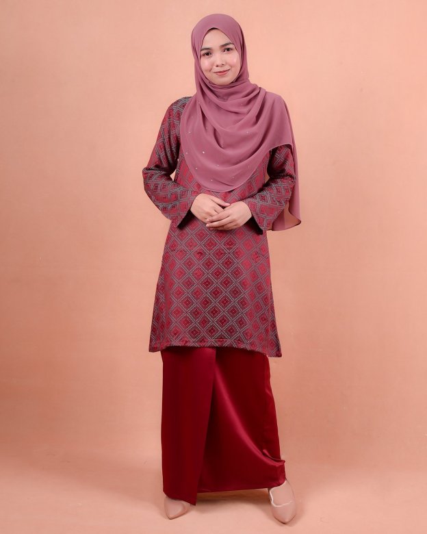 Baju Kurung Riau Songket Azmyn - Strawberry Red