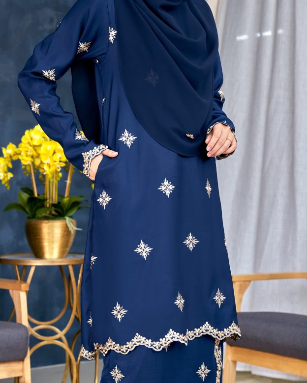 Baju Kurung Sulam Songket Tun Lestari - Cempaka Navy Blue