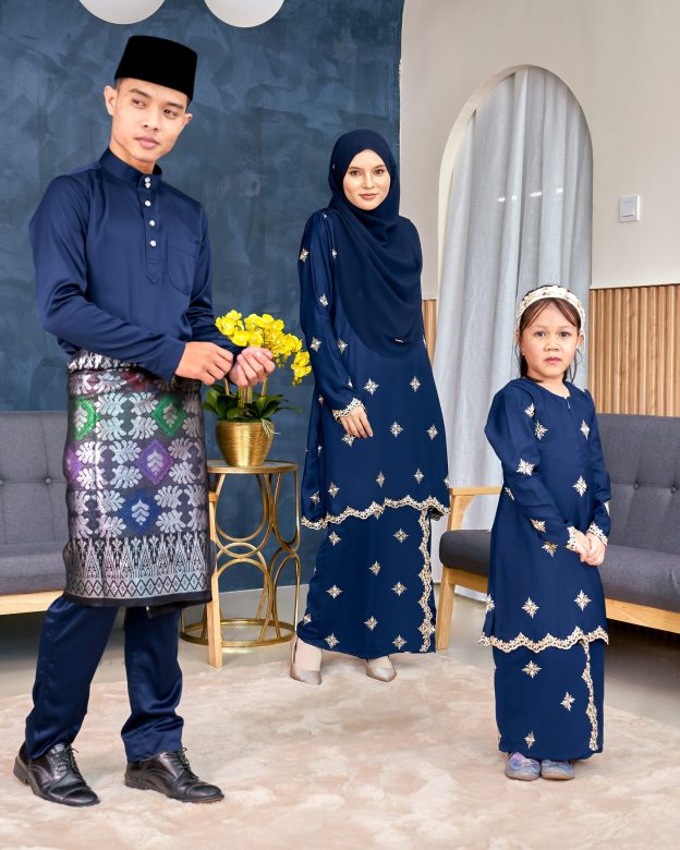 Baju Kurung Sulam Songket Tun Lestari Kids - Cempaka Navy Blue