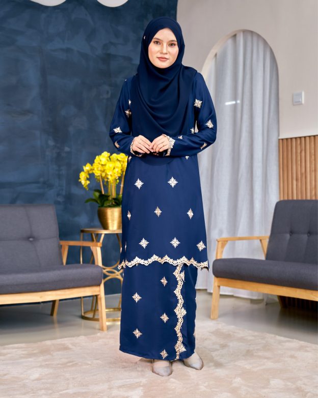 Baju Kurung Sulam Songket Tun Lestari - Cempaka Navy Blue