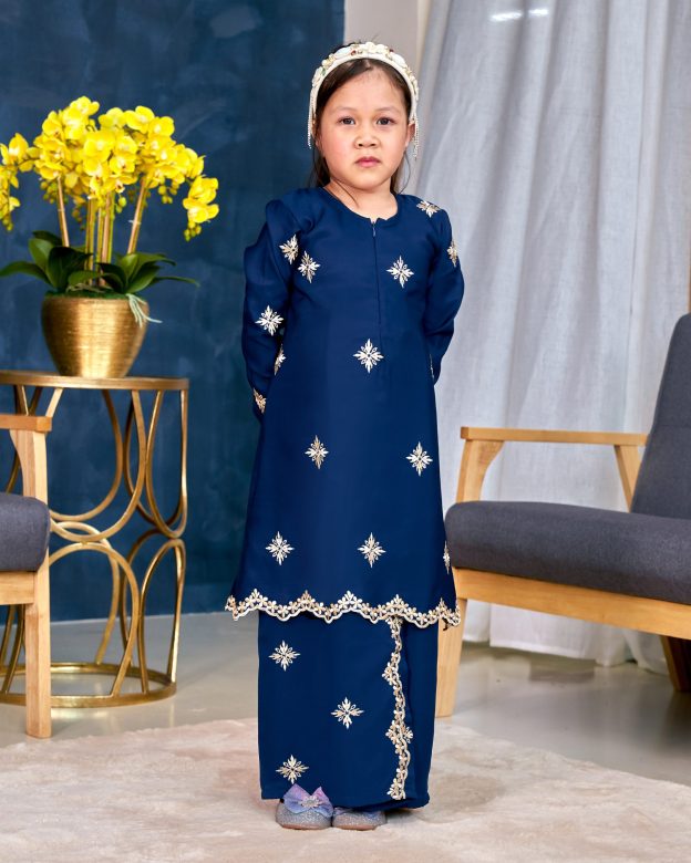 Baju Kurung Sulam Songket Tun Lestari Kids - Cempaka Navy Blue