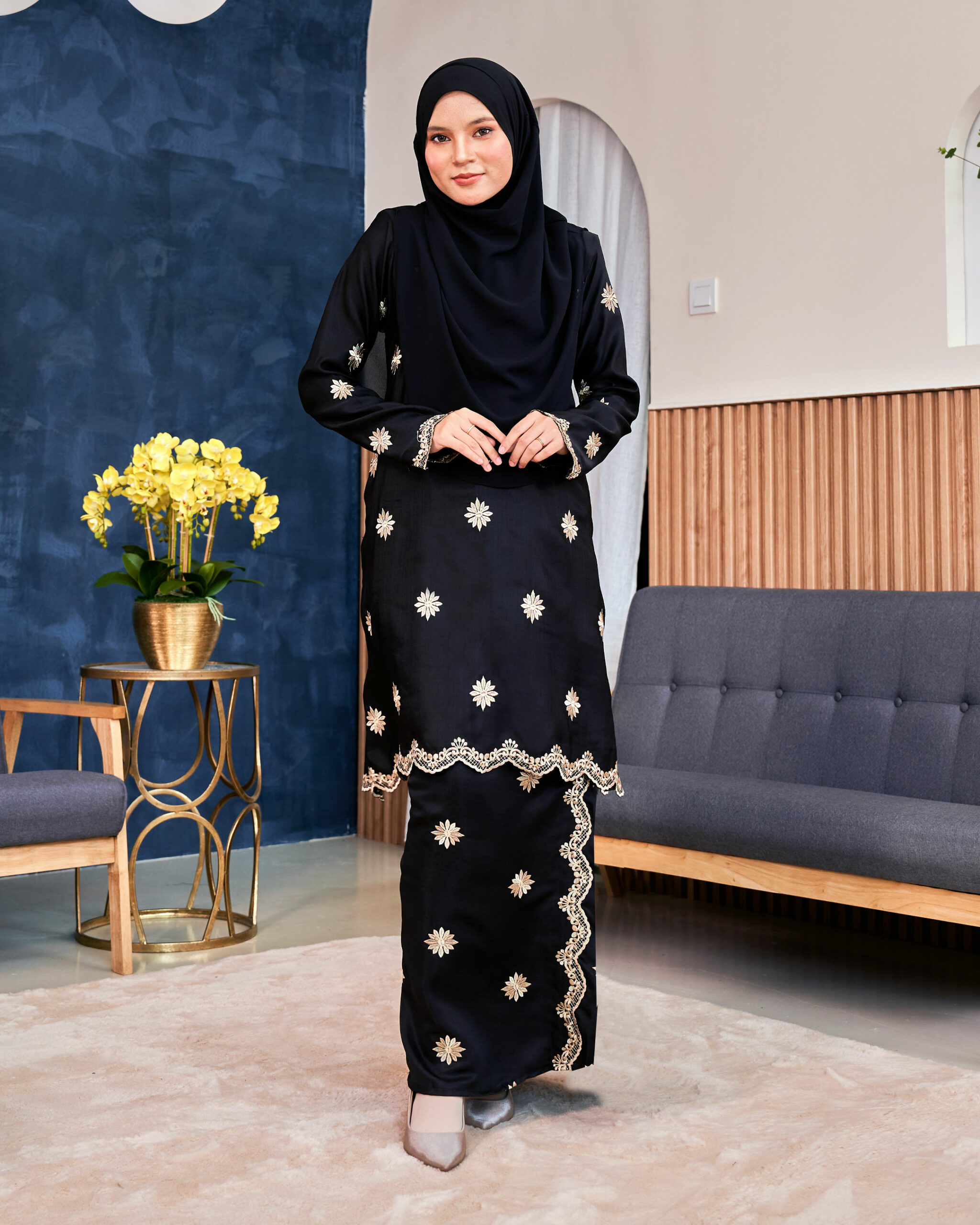 Baju Kurung Sulam Songket Tun Lestari - Melur Black