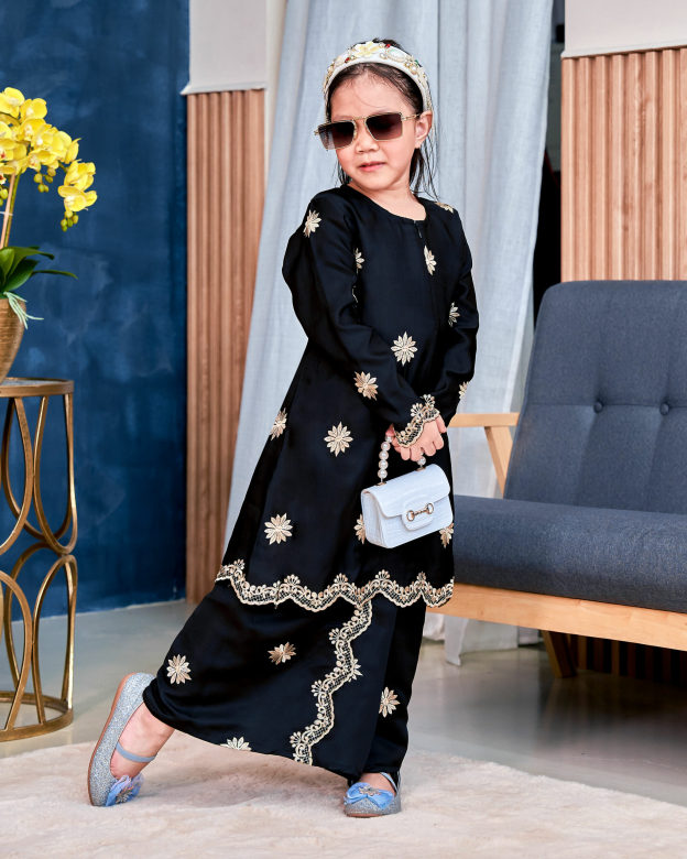 Baju Kurung Sulam Songket Tun Lestari Kids - Melur Black