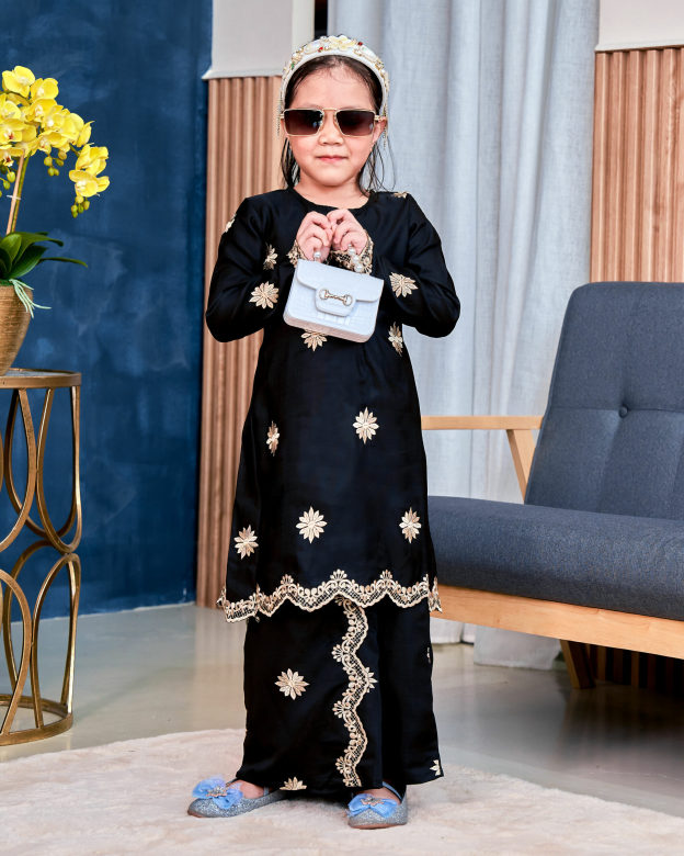 Baju Kurung Sulam Songket Tun Lestari Kids - Melur Black