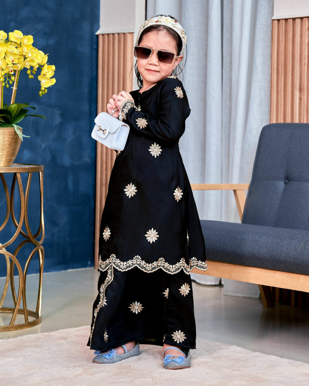 Baju Kurung Sulam Songket Tun Lestari Kids - Melur Black