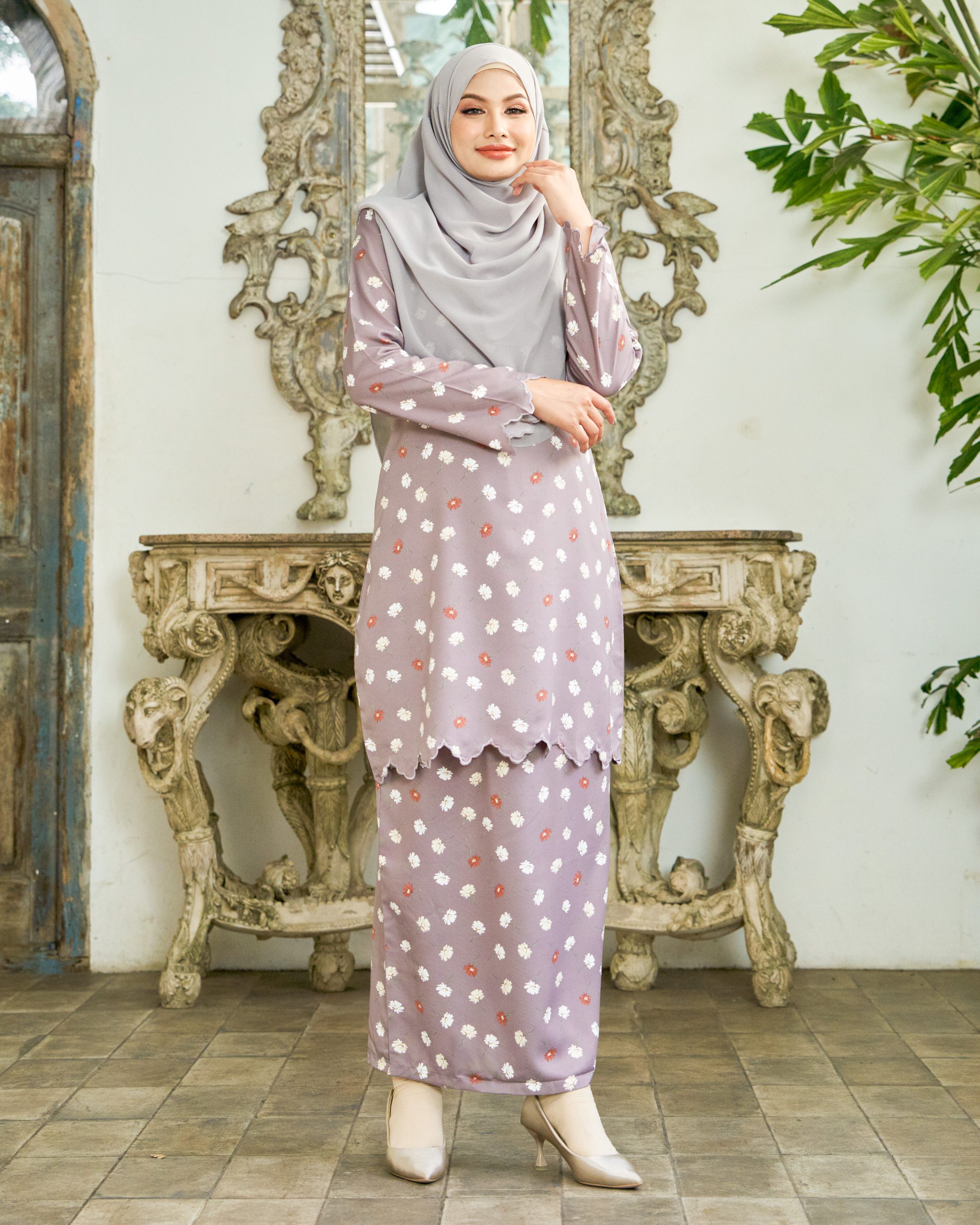 Baju Kurung Sulam Lirnia - Daisy Mauve