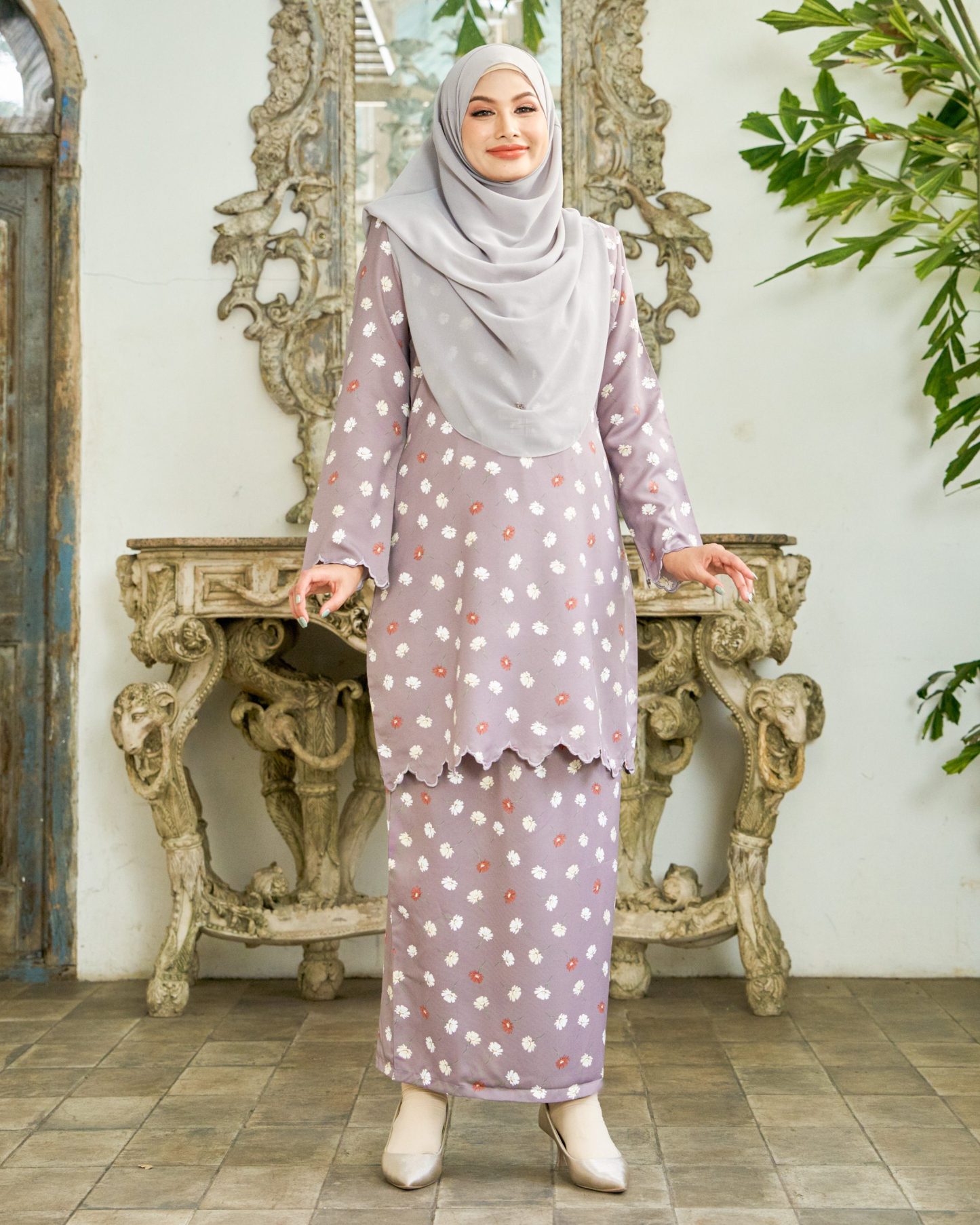 Baju Kurung Sulam Lirnia - Daisy Mauve