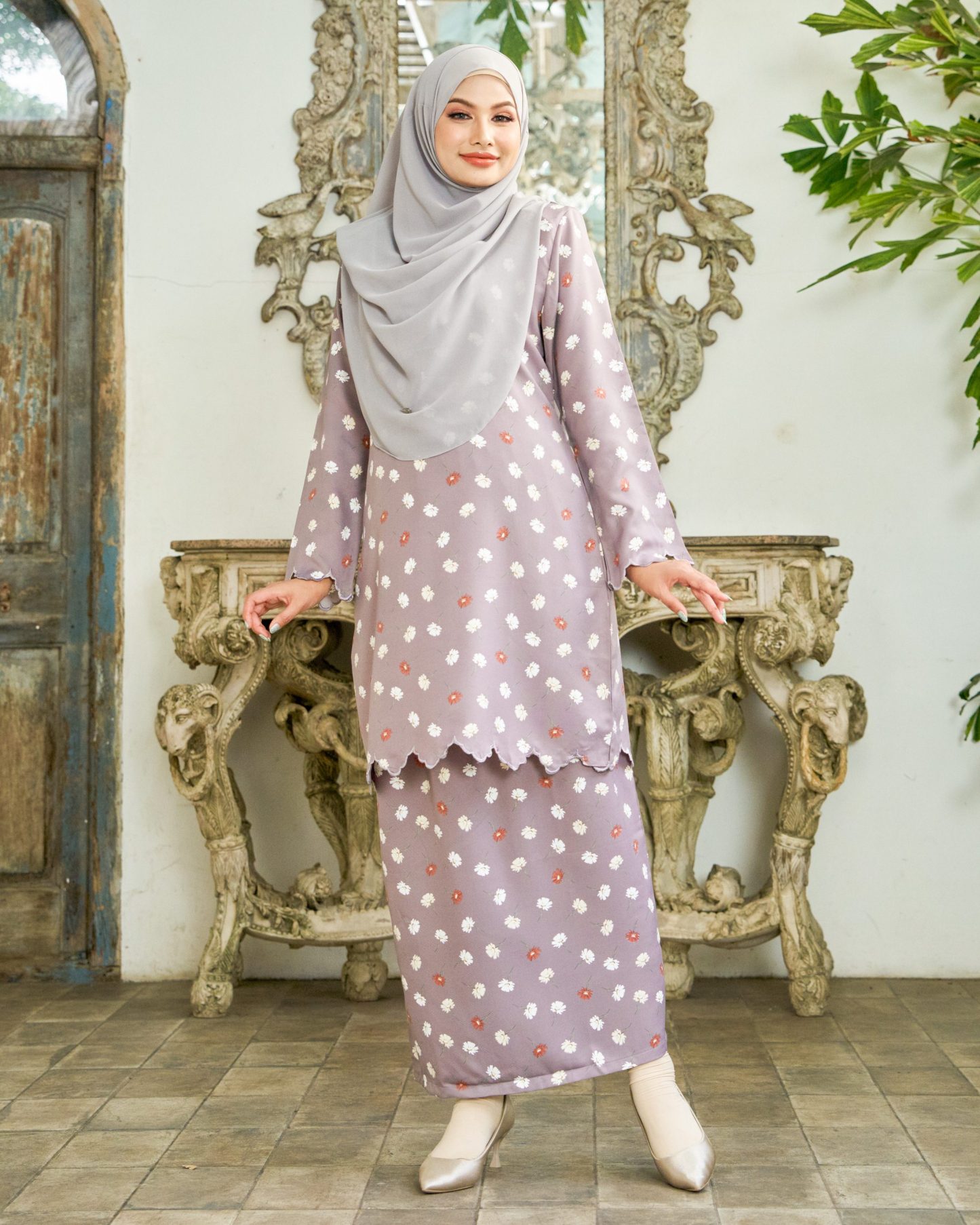 Baju Kurung Sulam Lirnia - Daisy Mauve