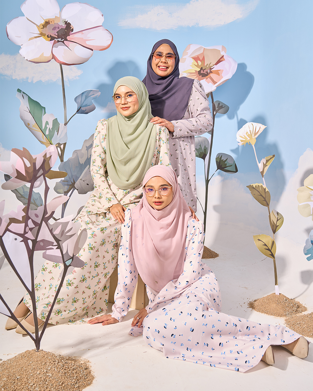 Baju Kurung Sulam Lutfia Laluna X MCC - Daisy Pewter Grey