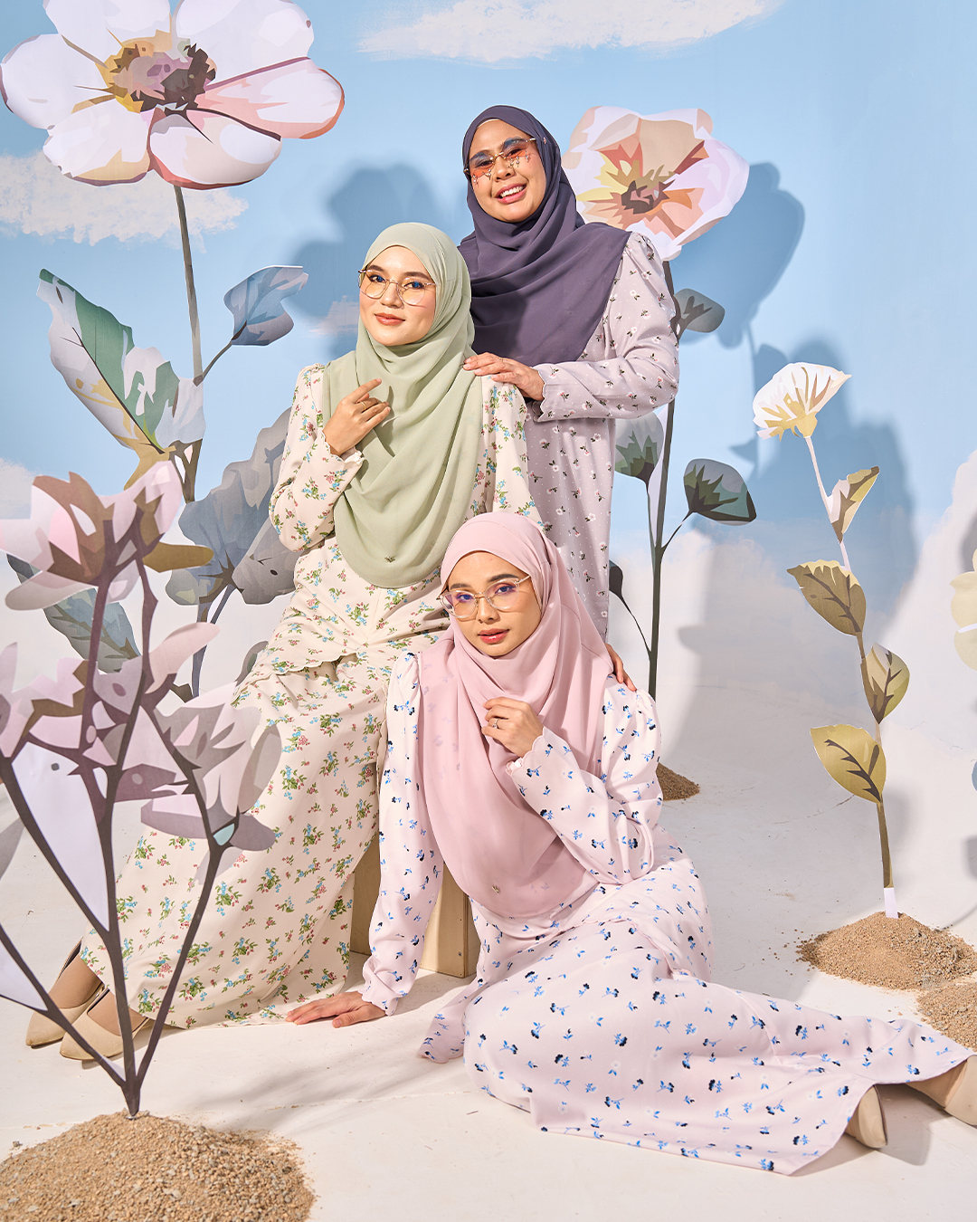 Baju Kurung Sulam Lutfia Laluna X MCC - Daisy Pewter Grey