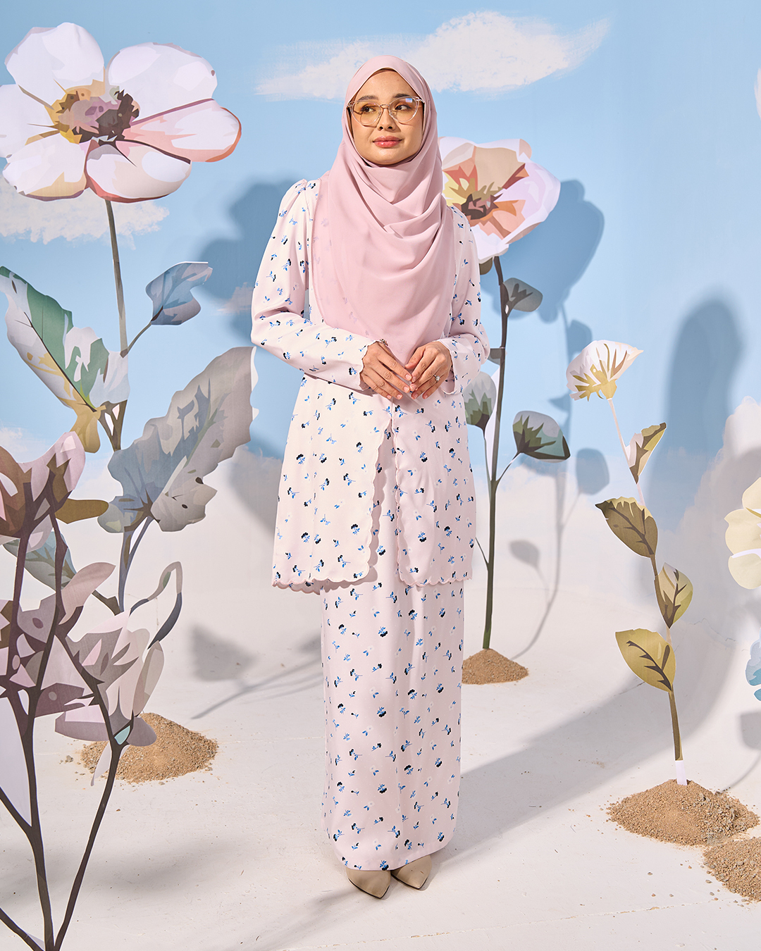 Baju Kurung Sulam Lutfia Laluna X MCC - Daisy Lemonade Pink