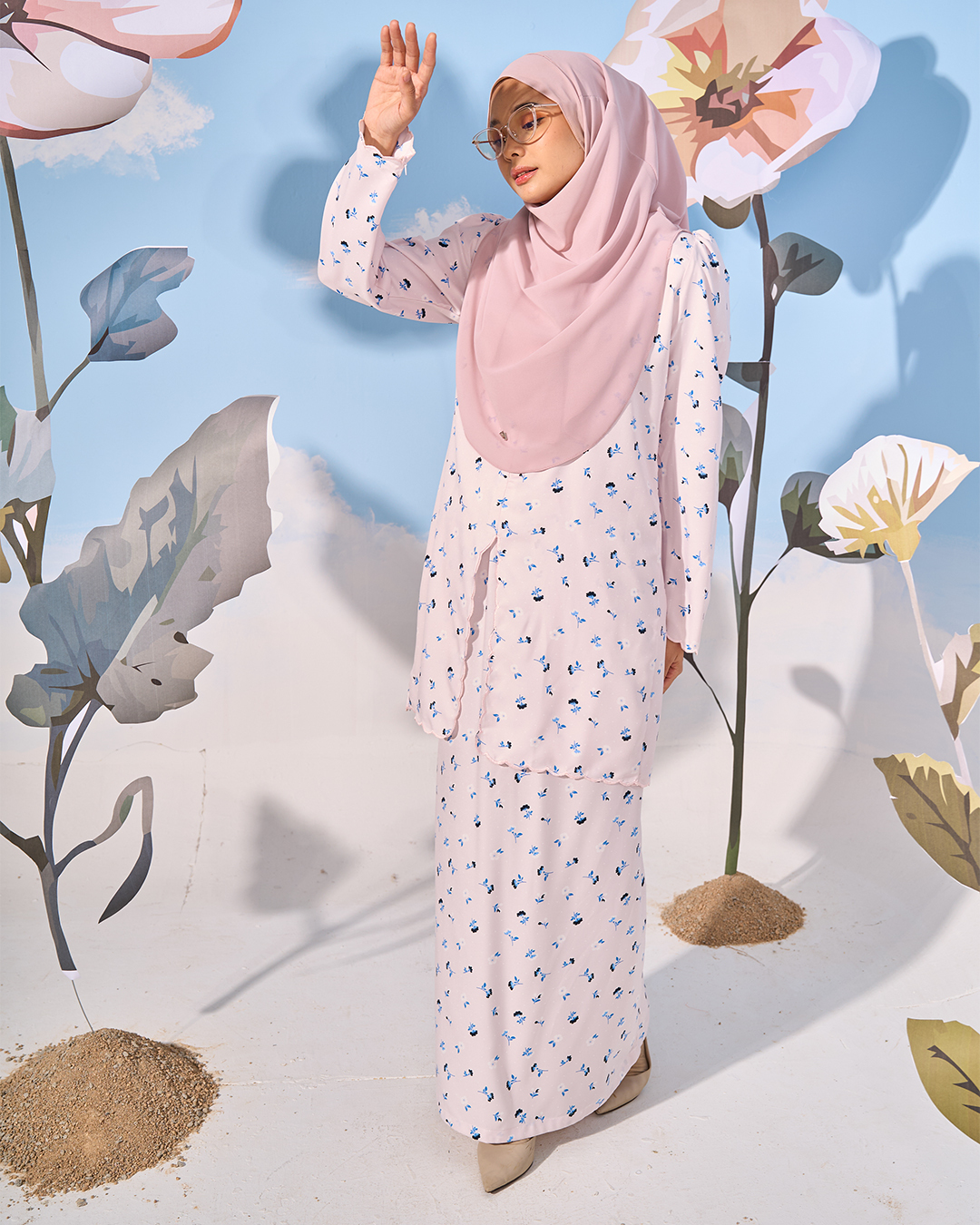 Baju Kurung Sulam Lutfia Laluna X MCC - Daisy Lemonade Pink