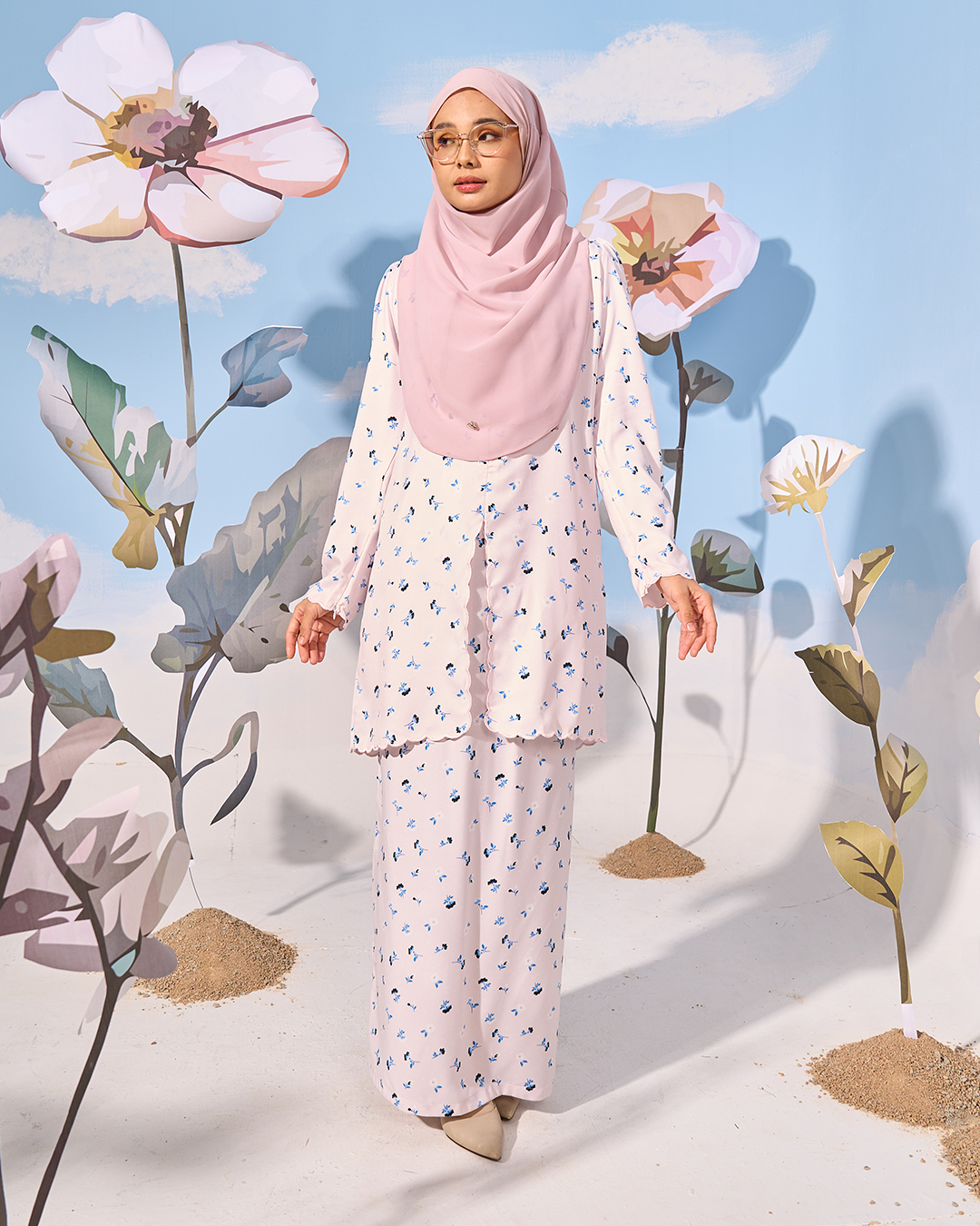 Baju Kurung Sulam Lutfia Laluna X MCC - Daisy Lemonade Pink