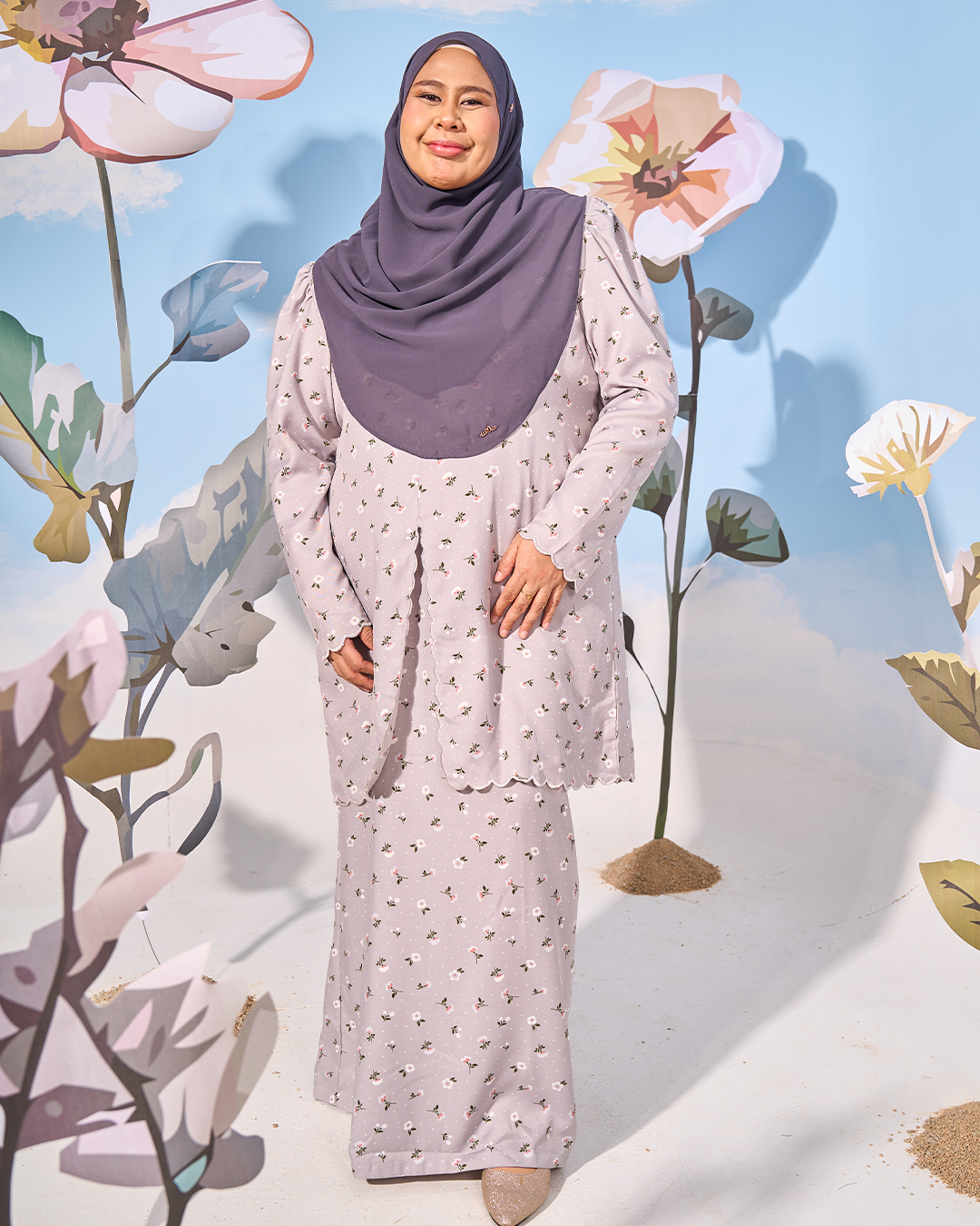Baju Kurung Sulam Lutfia Laluna X MCC - Daisy Pewter Grey