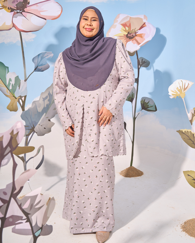 Baju Kurung Sulam Lutfia Laluna X MCC - Daisy Pewter Grey